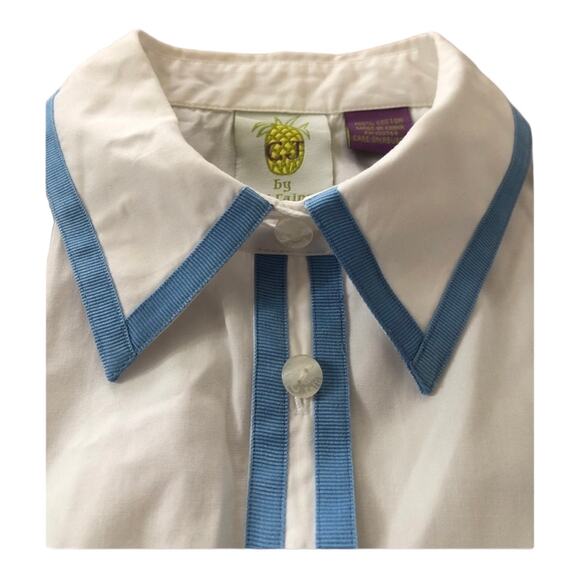 C.J Laing button down white short sleeved blouse / shirt with blue trim size 4 - Picture 3 of 12